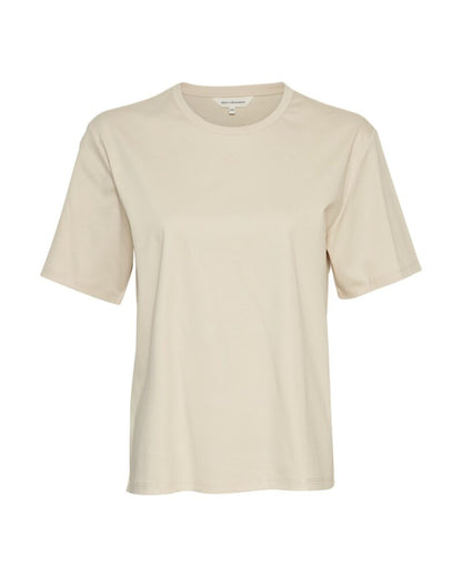 Moss Copenhagen beige t-shirt MSCHMelea Icon Tee OATMEAL/OATMEAL med lille beige logo over brystet