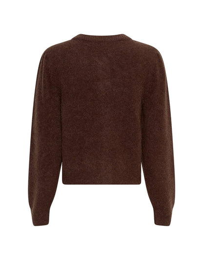 ryggen af kort mørkebrun cardigan MOSS Copenhagen MSCHMiabelle Hope Cardigan