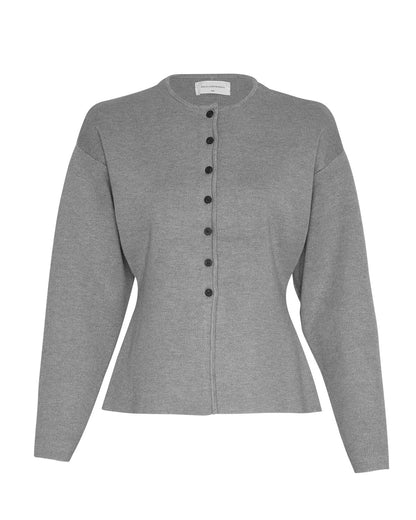 Moss Copenhagen MSCHMirielle Hasle Cardigan MGM figursyet grå cardigan med små sorte knapper