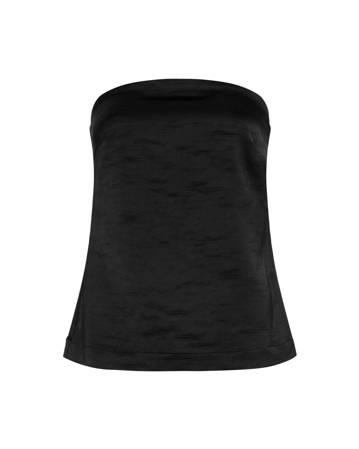 stropløs sort top i satin. MOSS Copenhagen MSCHSpencer Strapless Top black