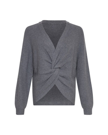 Moss Copenhagen grå strik knudedetalje foran MSCHTatina Rachelle Pullover MGM