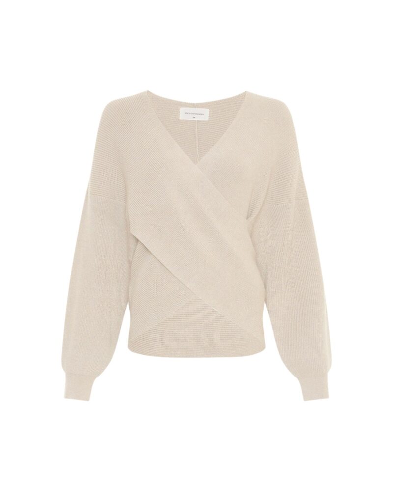 Moss Copenhagen lys beige strik med slå-om detalje foran