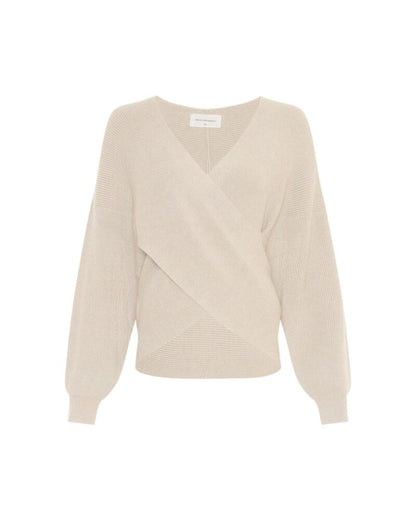 Moss Copenhagen lys beige strik med slå-om detalje foran