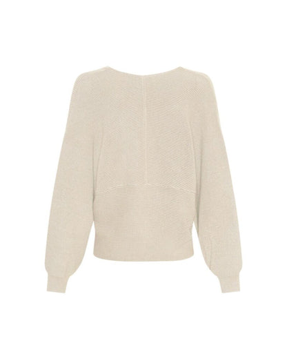 Moss Copenhagen lys beige strik MSCHZinelle Rachelle Wrap Pullover PEYOTE MELANGE