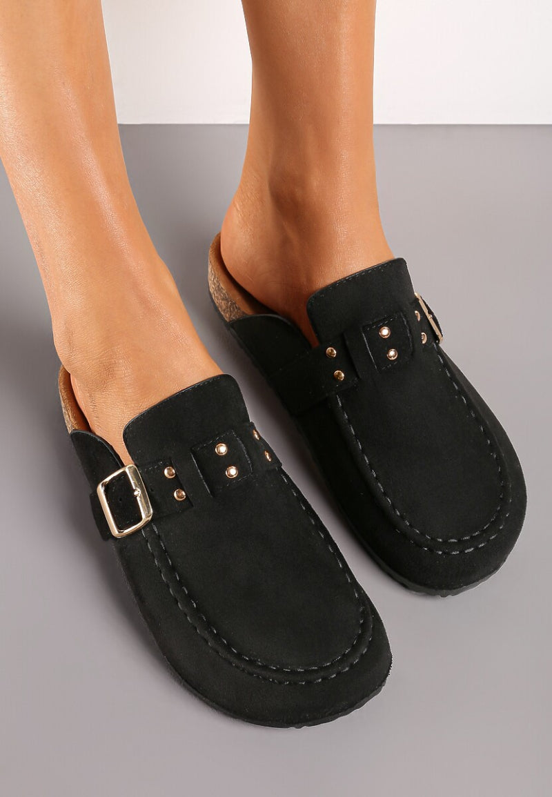 MIND by lene Sorte Mules med Spænde Ruskindslook