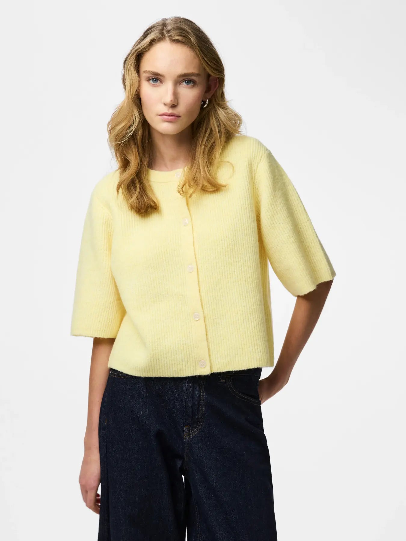 PIECES PCSILLY SS O-NECK KNIT CARDIGAN | Pale Banana Mel