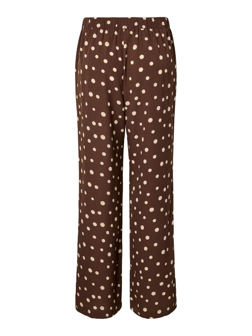 elastik i taljen på prikkede bukser i brun. PIECES PCMOKKA PANTS Coffee Quartz Dots