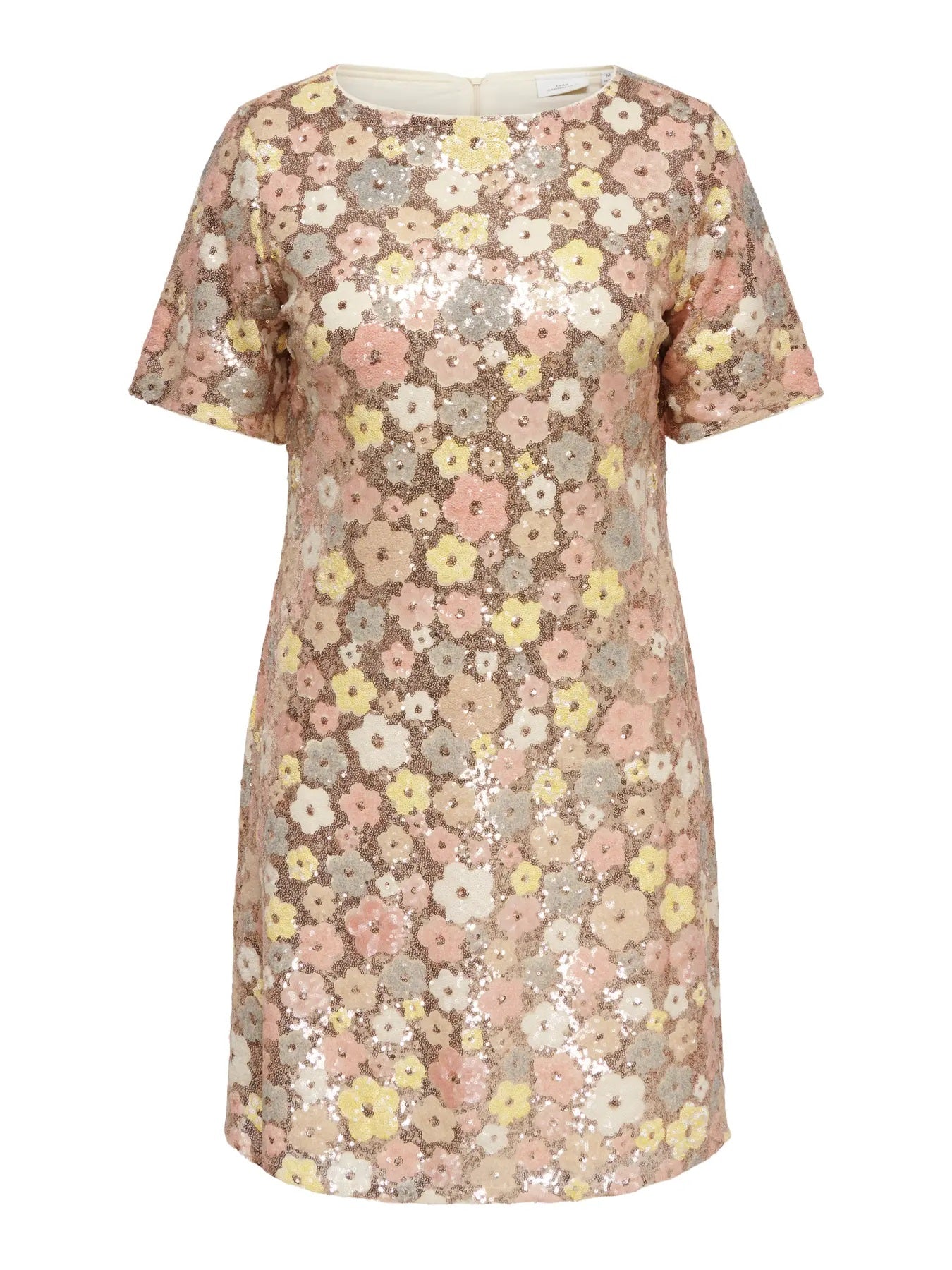 CARMABELLE S/S BOATNECK MIDI DRESS JRS - Sunlight (Mabelle) Floral sequin copper