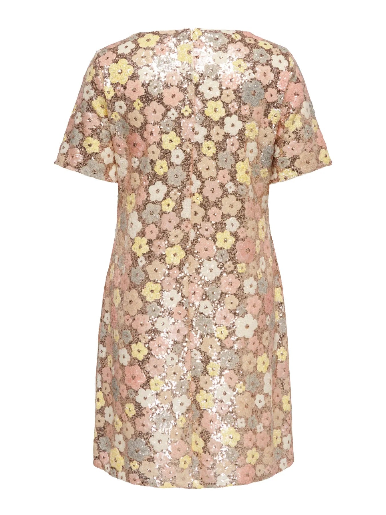 CARMABELLE S/S BOATNECK MIDI DRESS JRS - Sunlight (Mabelle) Floral sequin copper