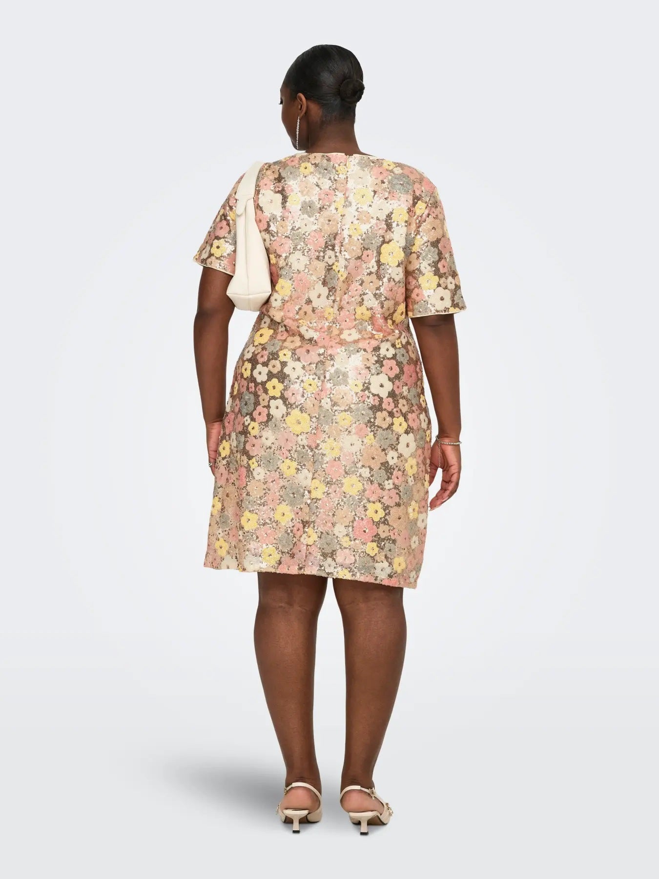 CARMABELLE S/S BOATNECK MIDI DRESS JRS - Sunlight (Mabelle) Floral sequin copper