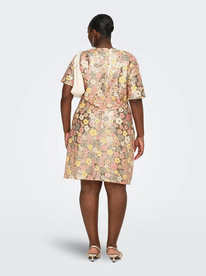 CARMABELLE S/S BOATNECK MIDI DRESS JRS - Sunlight (Mabelle) Floral sequin copper