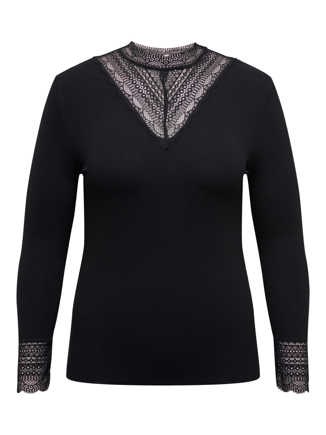 ONLY Carmakoma CARTILDE RIB LACE L/S TOP | Black