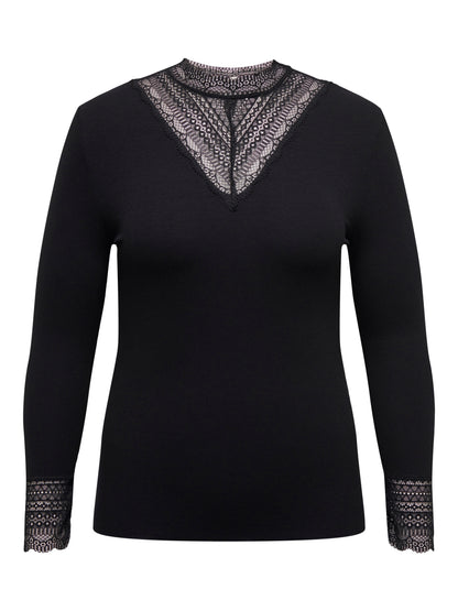 ONLY Carmakoma CARTILDE RIB LACE L/S TOP | Black