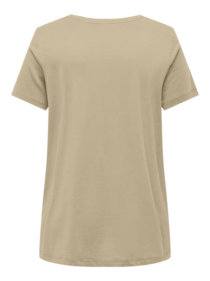 ONLY Carmakoma Pale Khaki T-Shirt CARBONNIE LIFE S/S V A-SHAPE TEE NOOS