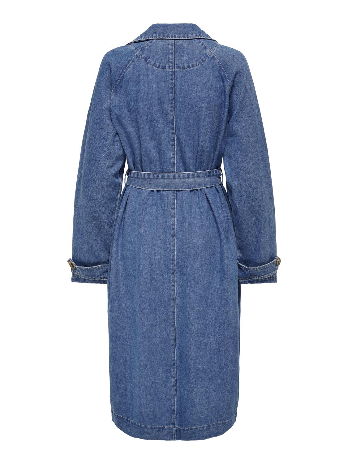 ONLY Medium Blue Denim Coat ONLMALOU BELTED TRENCH DNM GUA FW