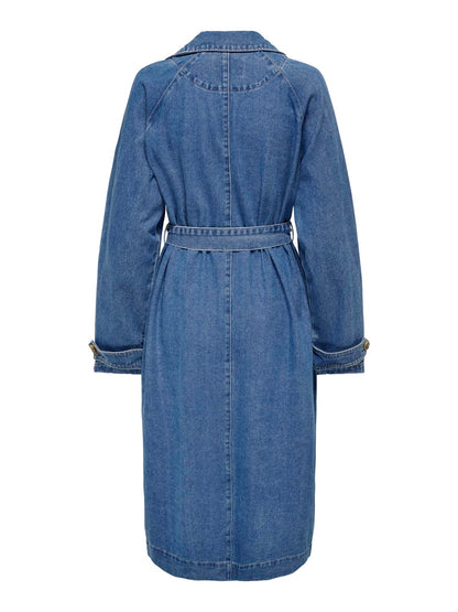 ONLY Medium Blue Denim Coat ONLMALOU BELTED TRENCH DNM GUA FW