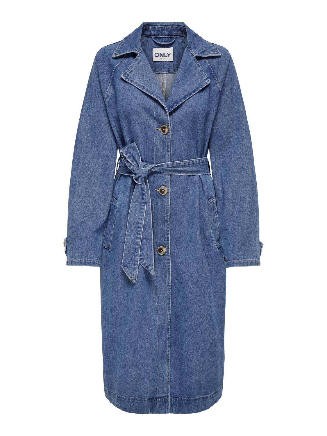 ONLY Medium Blue Denim Coat ONLMALOU BELTED TRENCH DNM GUA FW