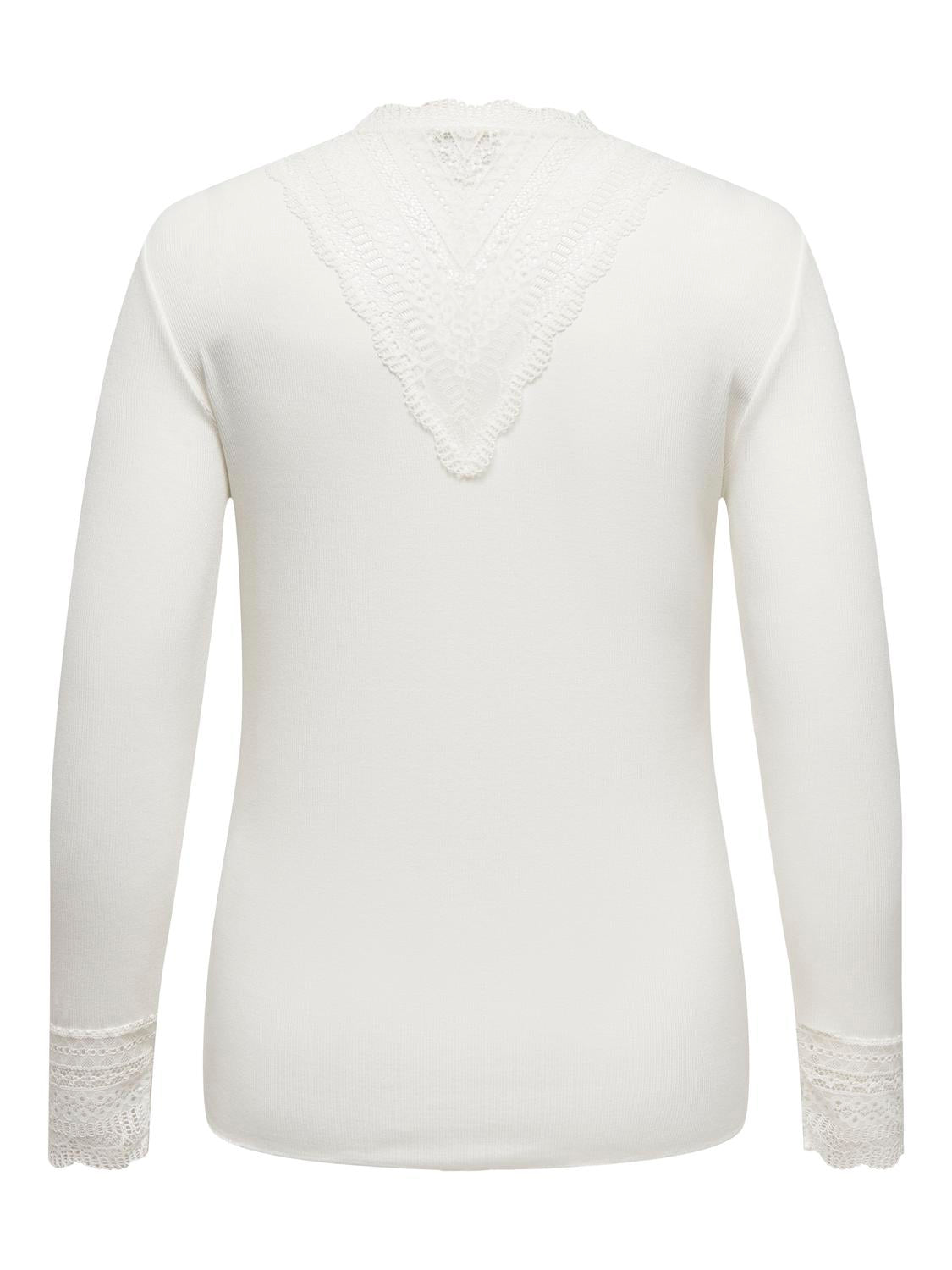 ONLY Carmakoma CARTILDE RIB LACE L/S TOP | Cloud Dancer