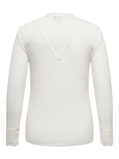 ONLY Carmakoma CARTILDE RIB LACE L/S TOP | Cloud Dancer