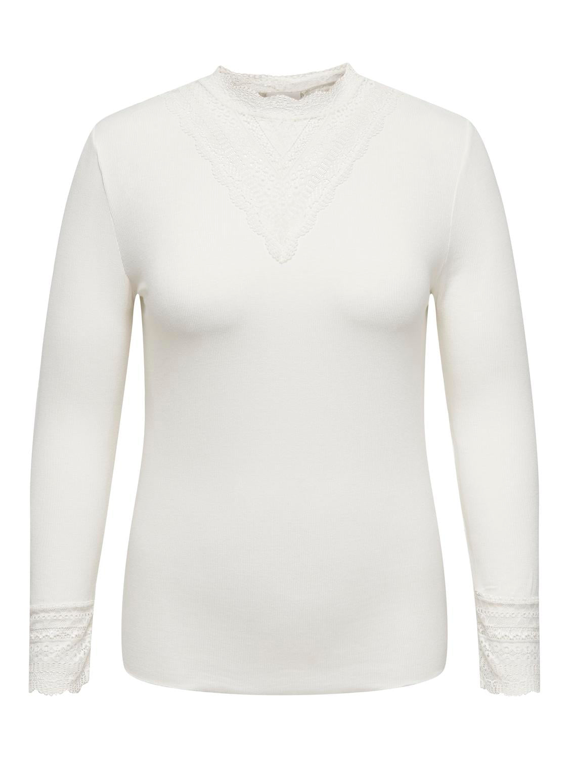 ONLY Carmakoma CARTILDE RIB LACE L/S TOP | Cloud Dancer