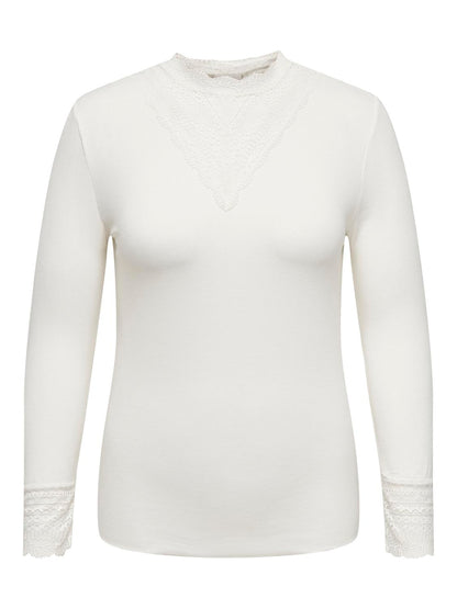 ONLY Carmakoma CARTILDE RIB LACE L/S TOP | Cloud Dancer