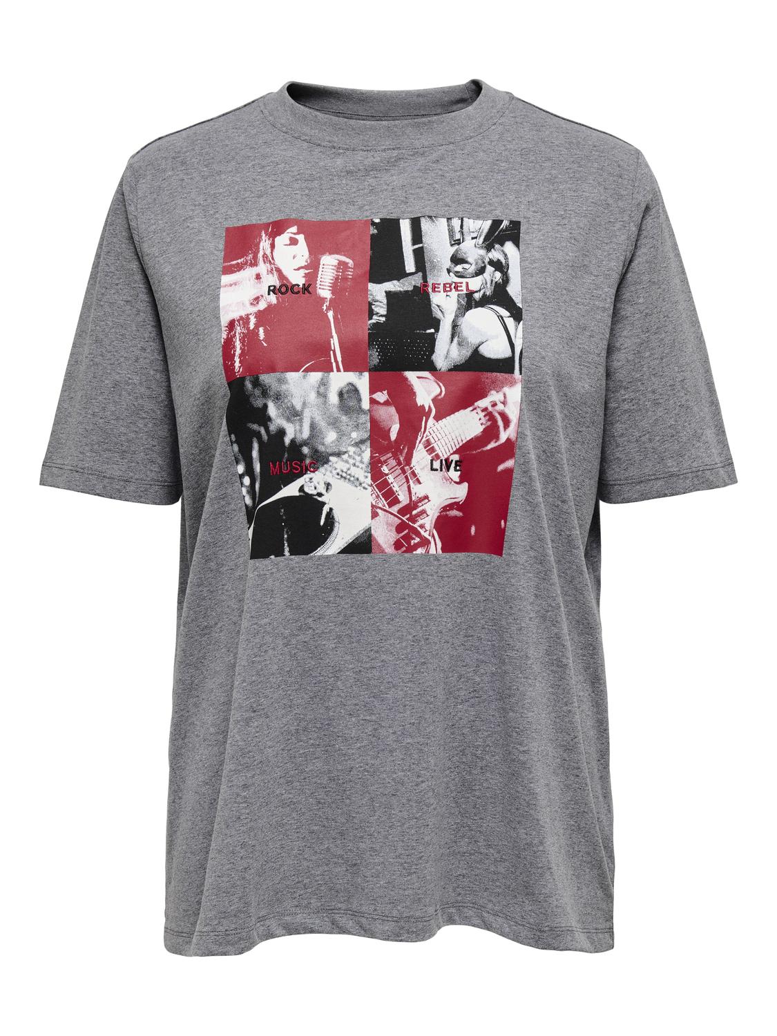 ONLY Carmakoma Magnet MELANGE + ROCK REBEL PRINT T-Shirt CARJIMINA LIFE 2/4 BOXY TEE JRS