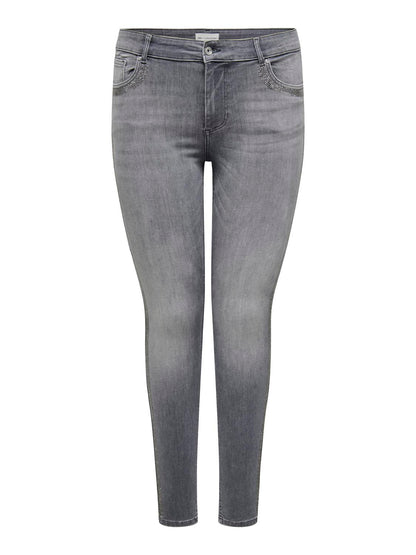 ONLY Carmakoma Dark Grey Denim Jeans CARWILLY RHINESTONE REG SK TAI