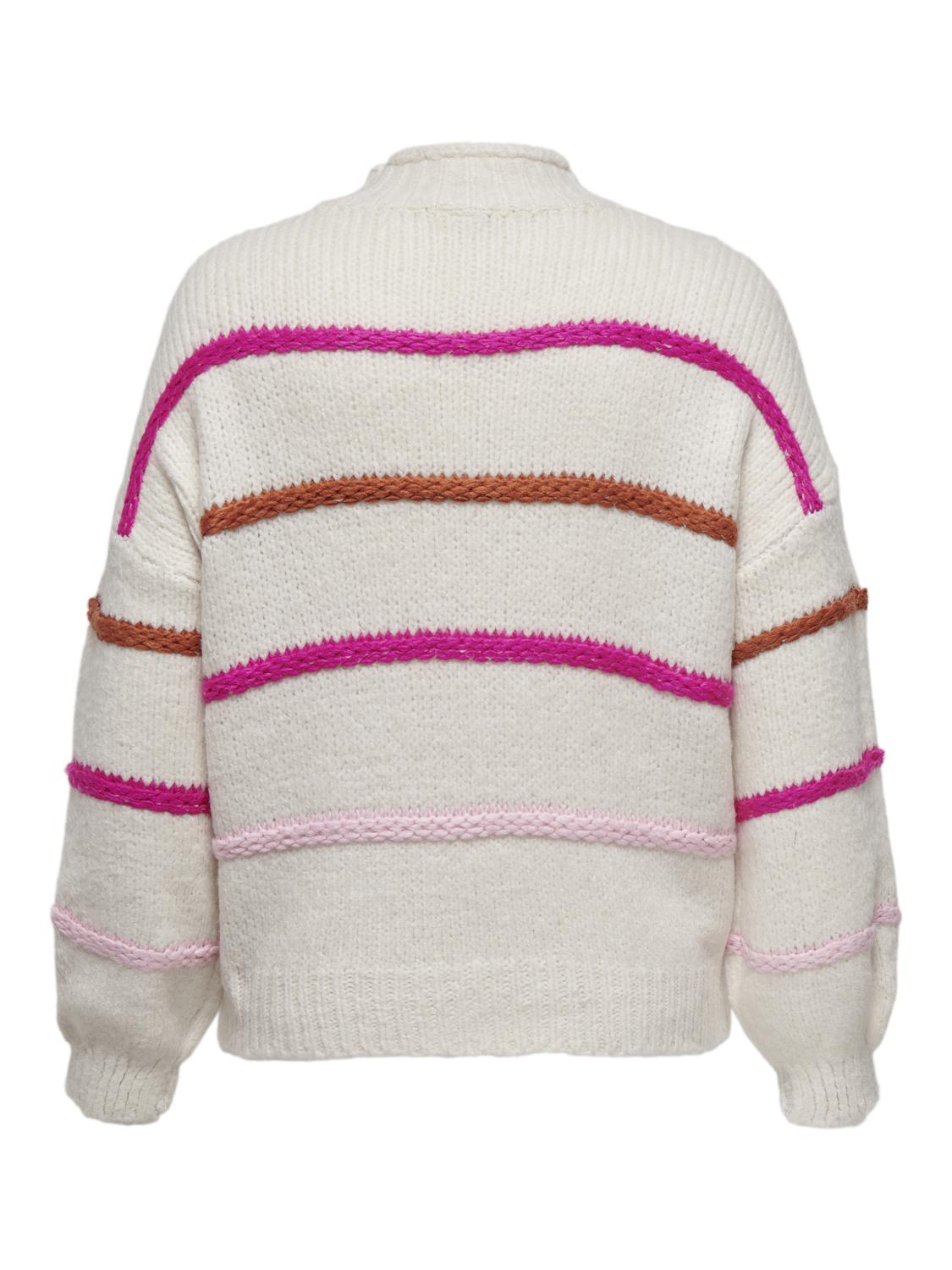 ONLY Carmakoma Birch Knockout Pink/Autumn Glaze/PINK-A-B Pullover CARMY LS STRIPE HIGH NECK KNT