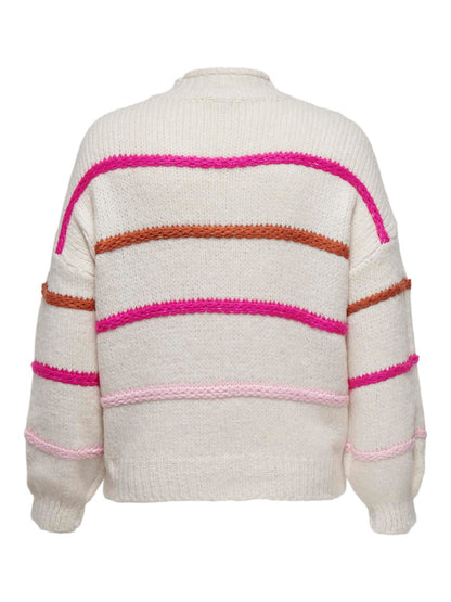 ONLY Carmakoma Birch Knockout Pink/Autumn Glaze/PINK-A-B Pullover CARMY LS STRIPE HIGH NECK KNT