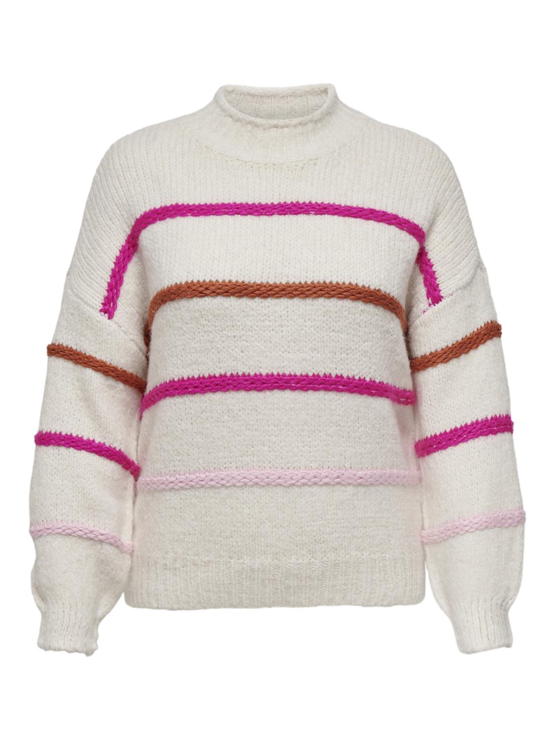 ONLY Carmakoma Birch Knockout Pink/Autumn Glaze/PINK-A-B Pullover CARMY LS STRIPE HIGH NECK KNT