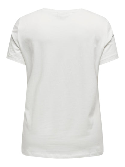 ONLY Carmakoma Cloud Dancer FOIL LIPS T-Shirt CARLYDIA LIFE SS V-NECK REG TEE JRS