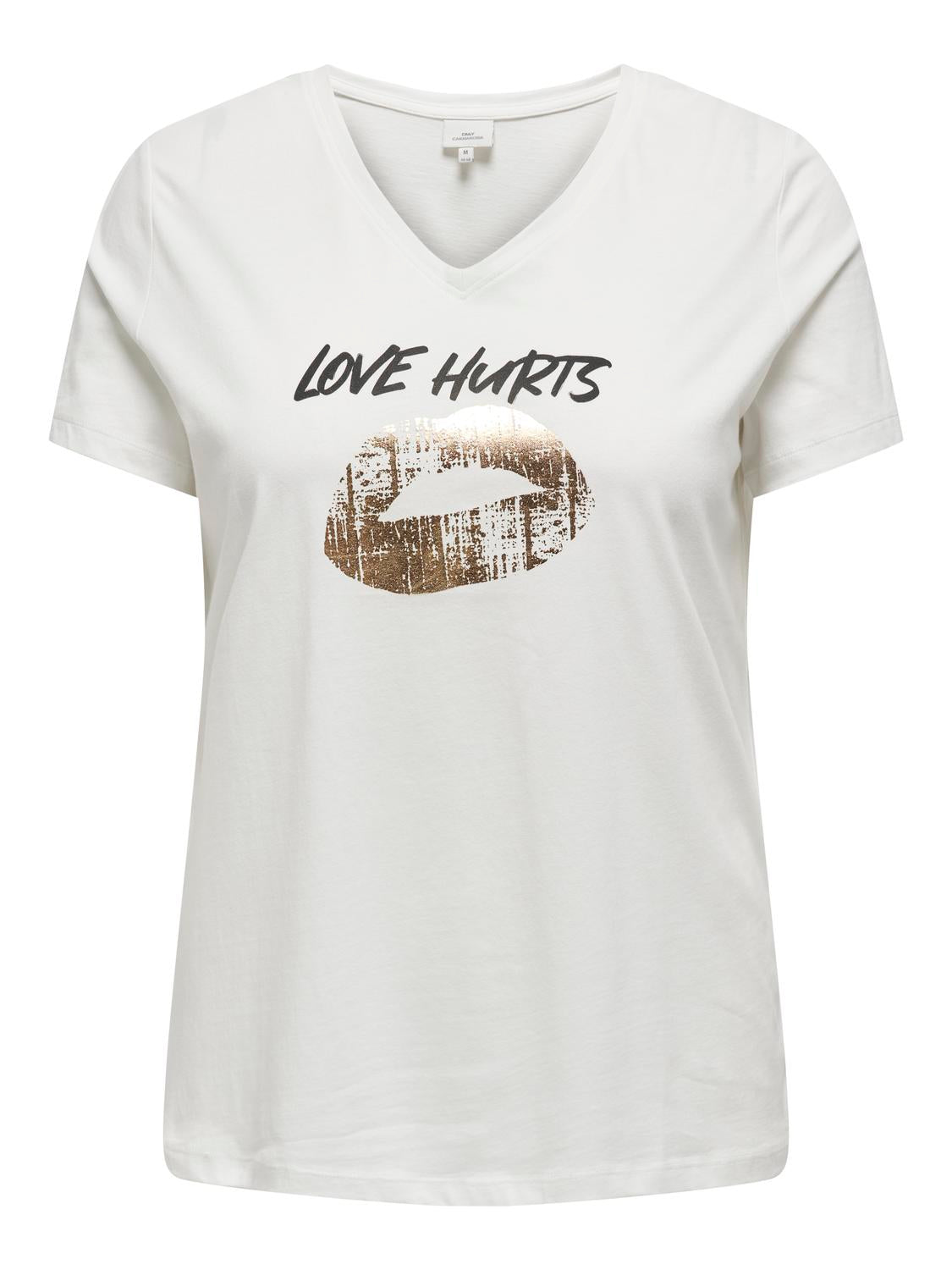 ONLY Carmakoma Cloud Dancer FOIL LIPS T-Shirt CARLYDIA LIFE SS V-NECK REG TEE JRS