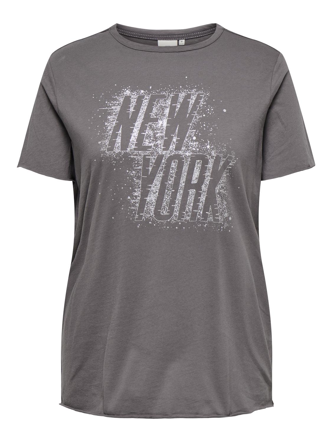 ONLY Carmakoma Plum Kitten NEW YORK GLITTER T-Shirt CARMIKO LIFE SS REG TEE JRS