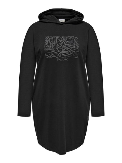 ONLY Carmakoma Black Zebra Short Dress CARMABEL LS HOODIE DRESS SWT JRS