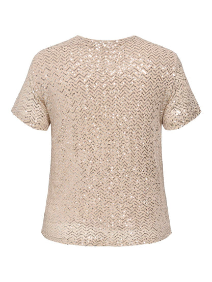 ONLY Carmakoma CARVIVIANA TOP | Frosted Almond Silver Sequins