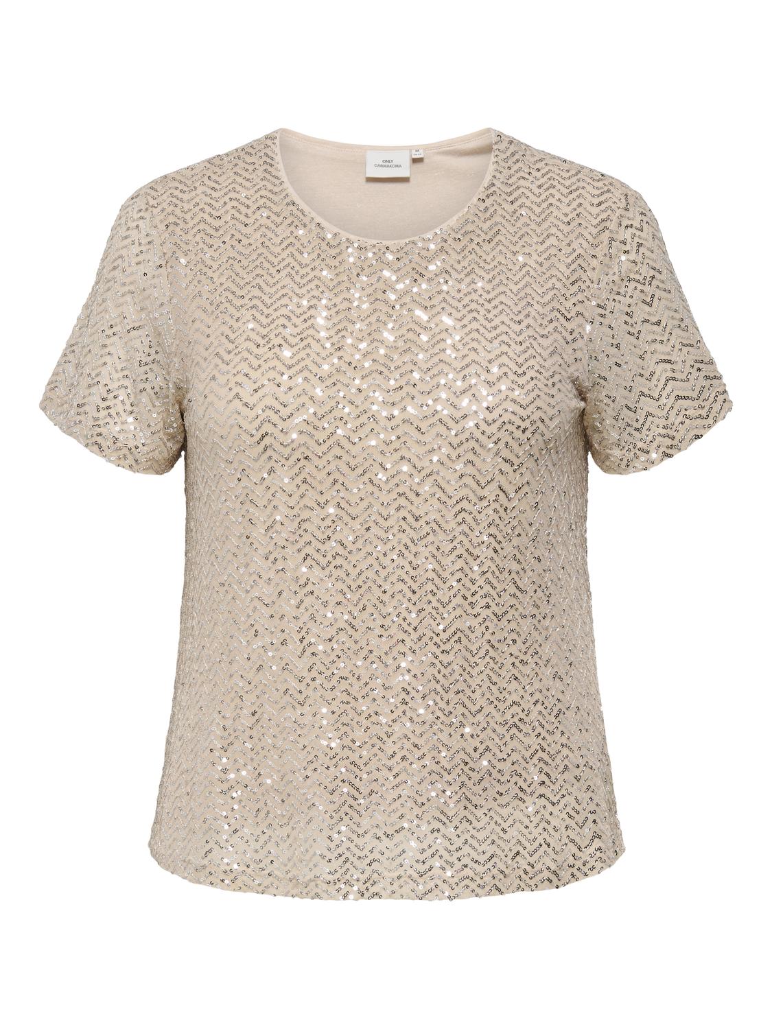 ONLY Carmakoma CARVIVIANA TOP | Frosted Almond Silver Sequins