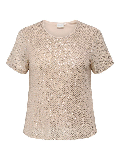 ONLY Carmakoma CARVIVIANA TOP | Frosted Almond Silver Sequins