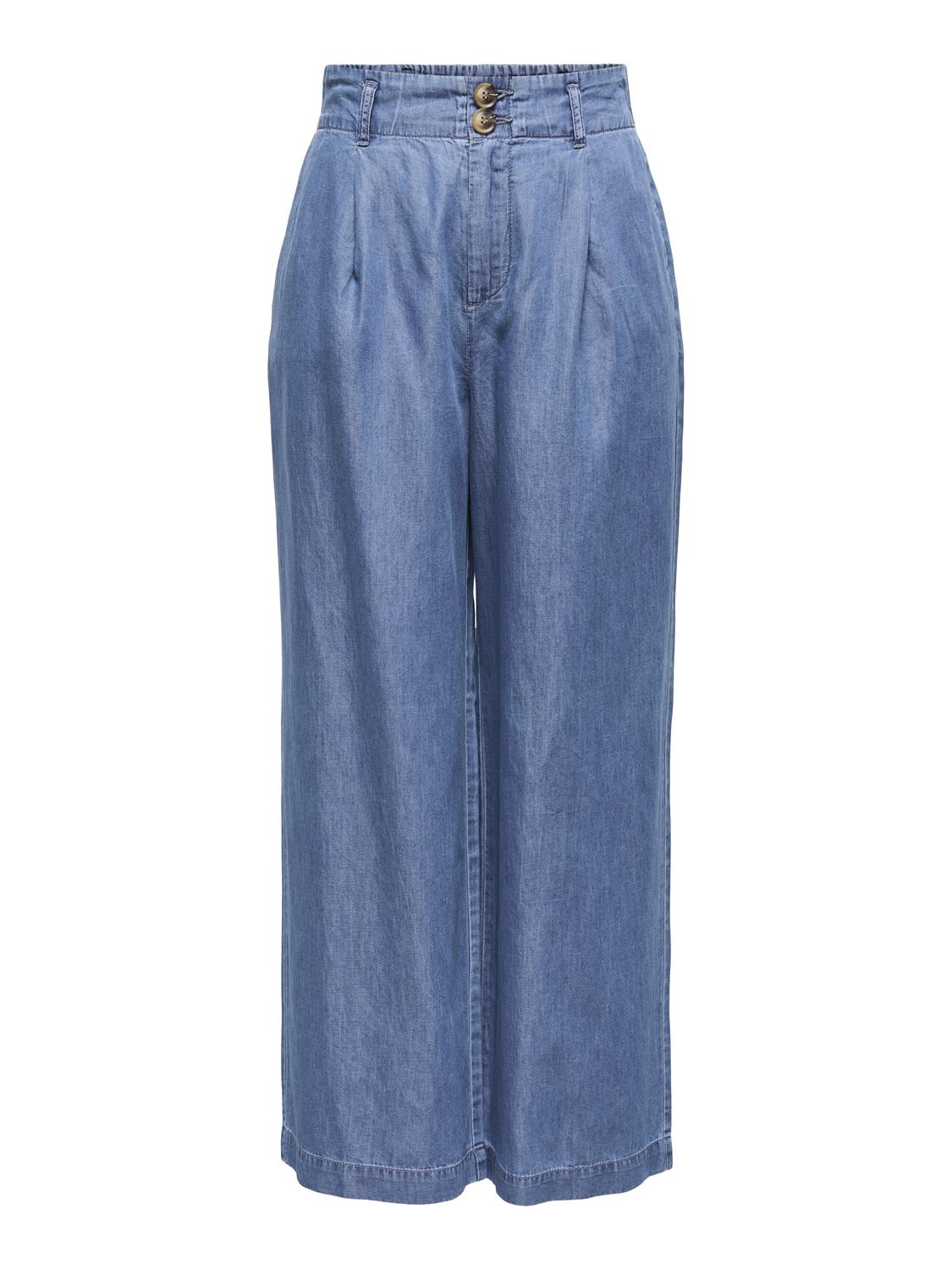 blå jeans med brede bukseben og høj talje. ONLY Carmakoma CARBEA Jeans Medium Blue Denim