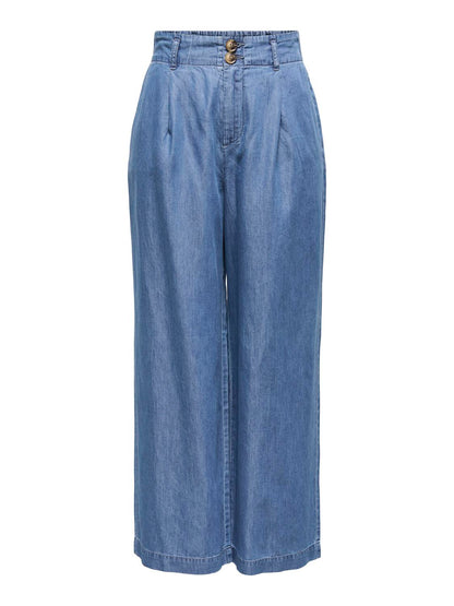 blå jeans med brede bukseben og høj talje. ONLY Carmakoma CARBEA Jeans Medium Blue Denim