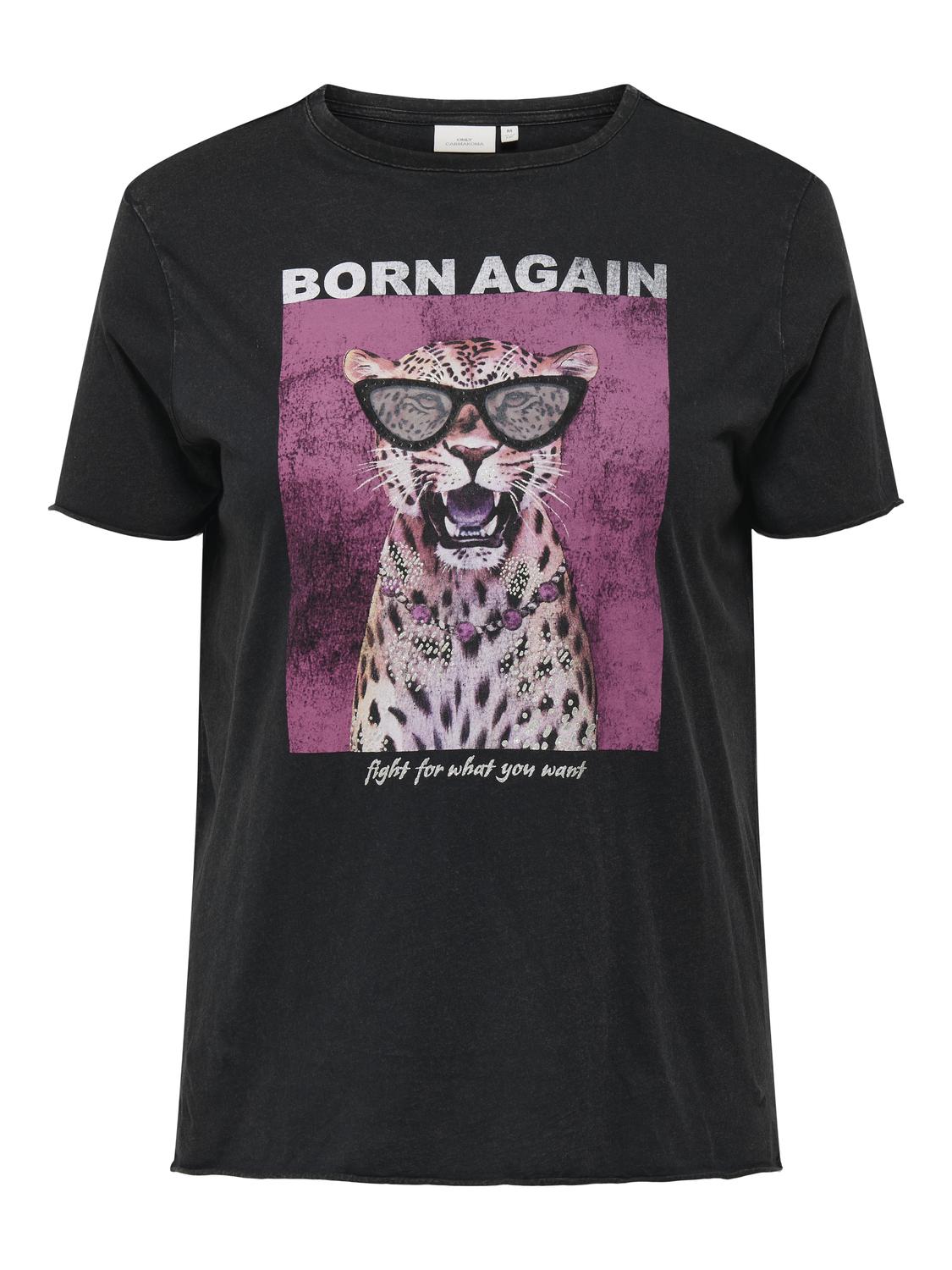 ONLY Carmakoma Black Born Again T-Shirt CARMIKO LIFE WASHED SS REG TEE JRS