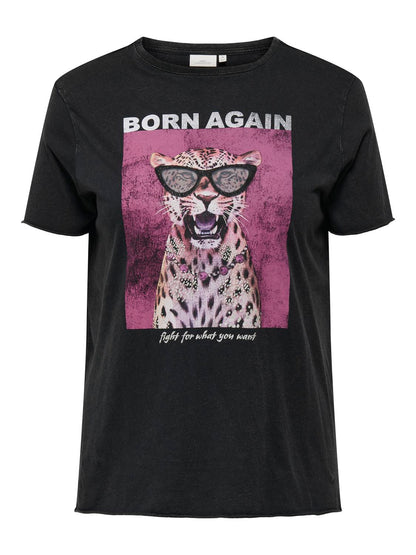 ONLY Carmakoma Black Born Again T-Shirt CARMIKO LIFE WASHED SS REG TEE JRS