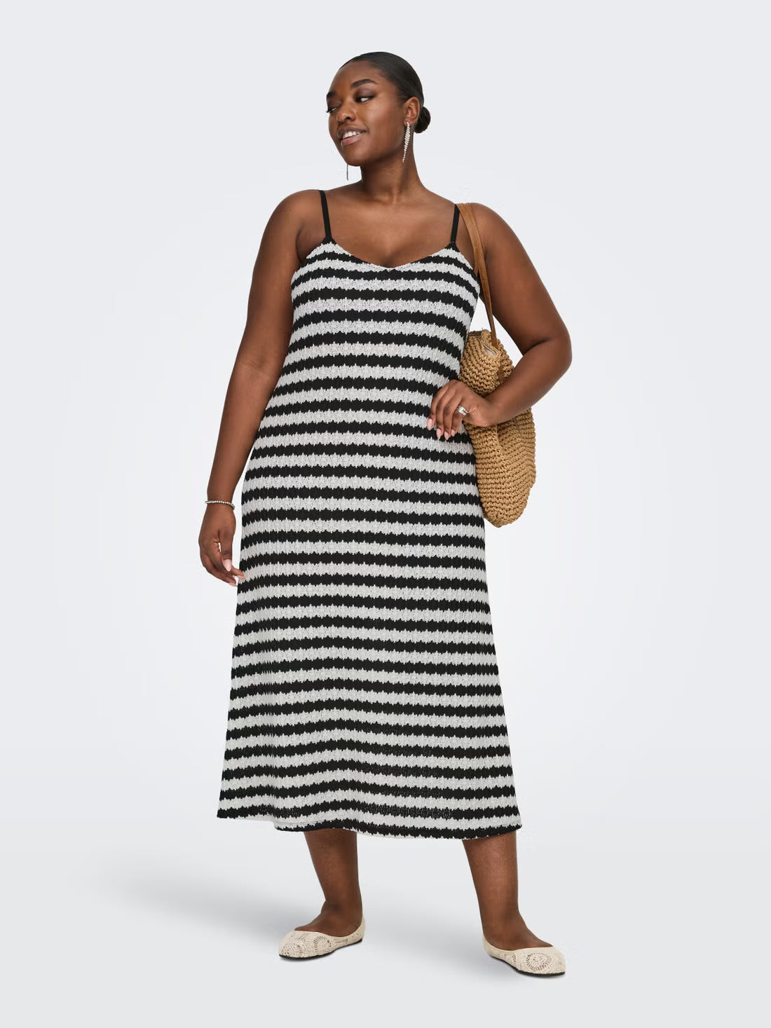 CAREVARA S/L STRIPE DRESS JRS - Black Cloud Dancer