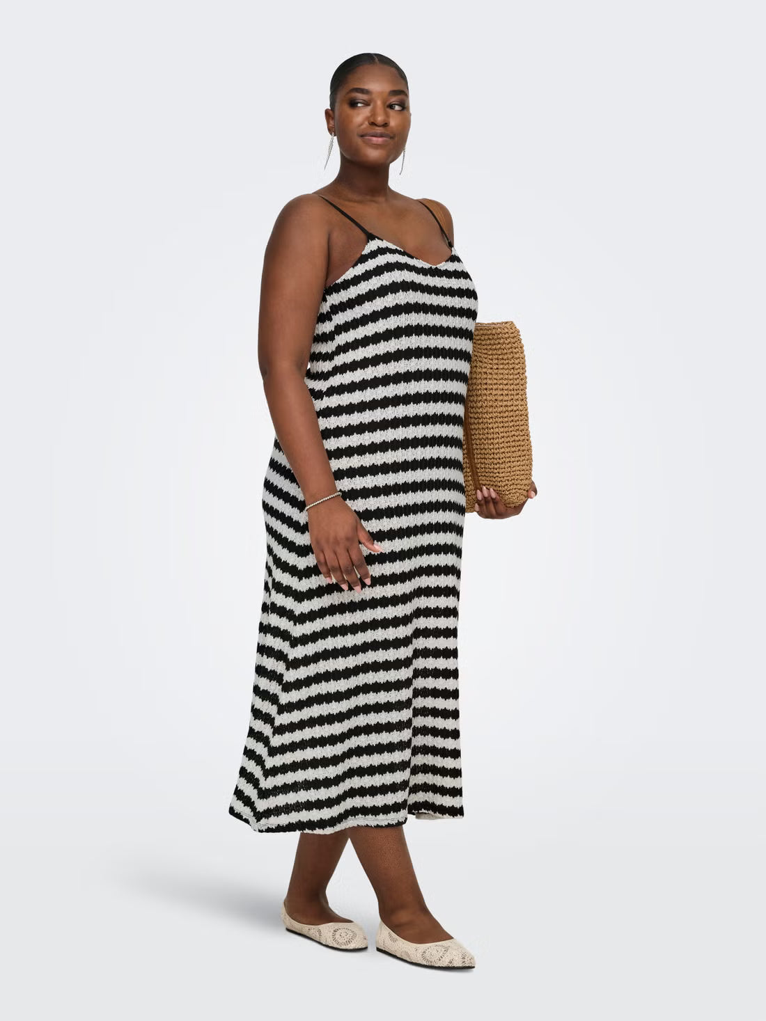 CAREVARA S/L STRIPE DRESS JRS - Black Cloud Dancer