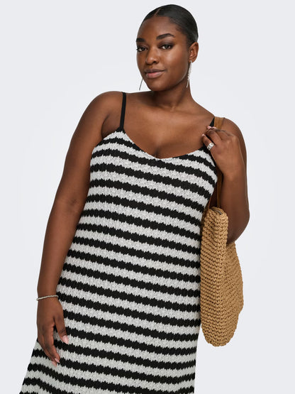 CAREVARA S/L STRIPE DRESS JRS - Black Cloud Dancer