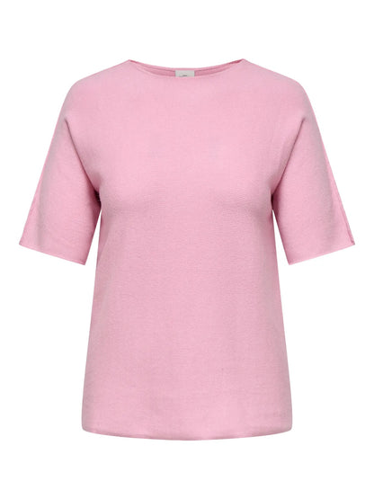 kortærmet lyserød t-shirt i strik. ONLY Carmakoma CARMARGARETA Pullover Roseate Spoonbill