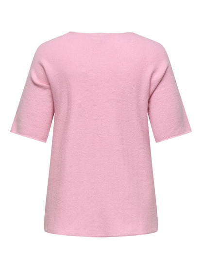 ryggen af kortærmet lyserød t-shirt i strik. ONLY Carmakoma CARMARGARETA Pullover Roseate Spoonbill