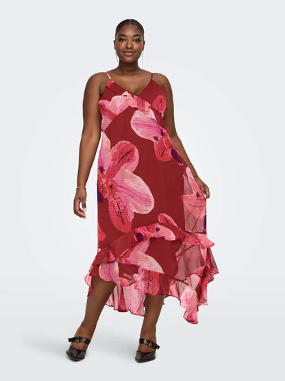 CARASTA STRAP FRILL ANKLE DRESS – Spiced Apple GIGA ORCHID
