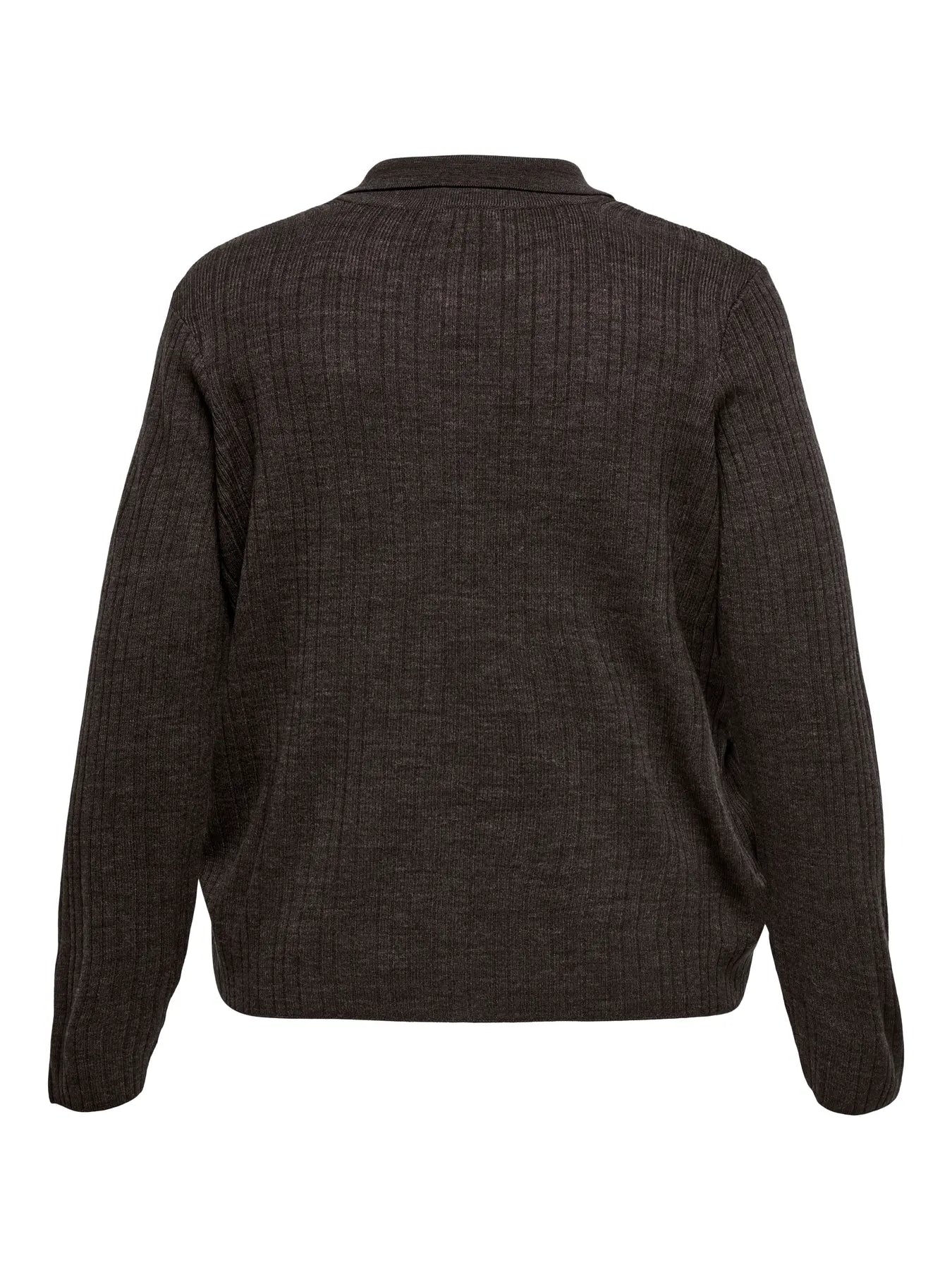 ryggen af brun polo cardigan med knaplukning. ONLY Carmakoma CARTHEA Cardigan Chocolate Torte W. Melange