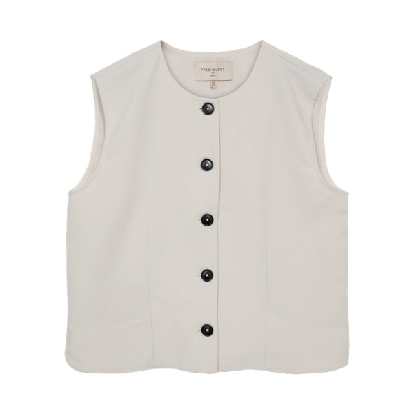 elegant beige vest med rund hals og sort knapper på fronten. Freequent FQMAEVE-WAISTCOAT Moonbeam