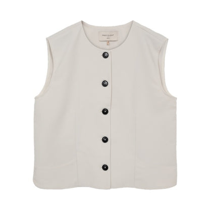 elegant beige vest med rund hals og sort knapper på fronten. Freequent FQMAEVE-WAISTCOAT Moonbeam